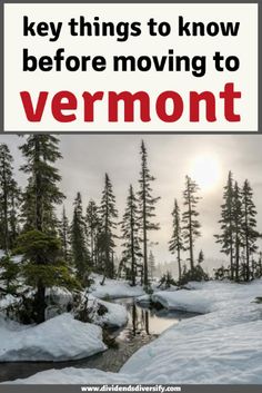 there are many trees and snow on the ground with text overlay that reads, key things to know before moving to vermont