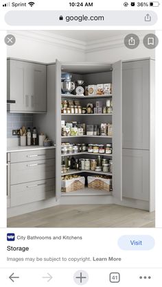 an open pantry with lots of food in it