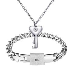 PRICES MAY VARY. Romantic Couples Jewelry Set - One Locking Curb Link Cross Charm Bracelet for Men,One Heart Key Pendant Necklace for Women,Means you hold the key to my heart. Polished Stainless Steel - Well Coated Metal, No Fading. Durable and Sturdy, Smoothly Solid.Won't Scratch your skin, Comfortable to Wear. Unique Design - Perfect Size, Lock Wristband Length x Width:7.87"(20cm) x 0.55"(1.4cm).Necklace Chain Length: 19.29"(49cm), Key Pendant: 0.67"(1.7cm)*0.35"(0.9cm). Note: Please measure y Couples' Heart Charm Jewelry For Valentine's Day, Valentine's Day Jewelry With Heart Charm, Valentine's Day Couples Jewelry With Heart Charm, Couples' Valentine's Day Jewelry With Heart Charm, Couples Bracelet Jewelry For Valentine's Day, Couples' Bracelet Jewelry For Valentine's Day, Silver Stainless Steel Couples Jewelry, Couples Jewelry For Valentine's Day Anniversary, White Couples Jewelry For Valentine's Day