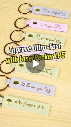 four tags with the words engrave ultra fast and laser pecker l5 on them