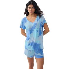 Soft Material: The Pajama Set Is Made Of 95% Viscose, 5% Spandex,Which Is Slick,Lightweight And Durable.You Can Hardly Feel Its Existence While Wearing. Moisture-Wicking Tech: Smooth Fabric Of The Pjs Is Cool And Refreshing, Perfect For Hot Weather.Definitely Essentials To People Who Sweat A Lot. Pajama Top: This Short Sleeve Sleepwear Features Subtle Satin Trim On The V Neck, Which Highlights The Elegant Curve Of Your Body. Pajama Bottoms: Boxer Shorts And Long Pants Feature Silky Satin Trim An Pj Shorts Set, Pajamas Short, Womens Pajama Shorts, Shorts Sets, Pj Shorts, Short Pj Set, Plaid Pajamas, Lightweight Shorts, Navy Gray