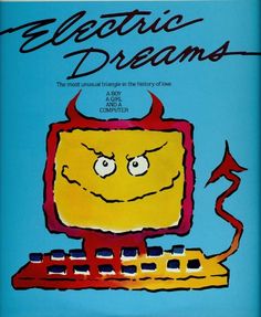 an advertisement for electronic dreams with a computer and devil's head on top of it