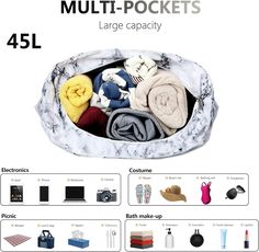 the contents of a travel bag are shown in this advertisement, with information about what it is