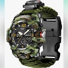 23-In-1 Multi-Functional Survival Gear: This Military Watch Contains All The Tools You Need For Outdoor Use, Such As Compass, Whistle, Igniter, Sos/Flash, Tools-Fire Starter, Card Pin And Other Survival Gear. You Don’t Need To Carry All Survival Tools In Your Backpack. It Is Suitable For Various Outdoor Activities, Such As Traveling, Camping, Mountain Climbing, Hunting. 2-In-1 Survival Strap: The Difference Between Our Strap And Ordinary Strap Is That Our Strap Has A Velcro Inside, Which Can Be Wear-resistant Black Watch For Outdoor Use, Wear-resistant Black Watch For Outdoor, Outdoor Wear-resistant Black Watch, Black Wear-resistant Watch For Outdoor, Functional Outdoor Wear-resistant Watches, Functional Wear-resistant Outdoor Watch, Outdoor Wear-resistant Watch With Round Dial, Functional Sports Watch Wear-resistant, Wear-resistant Sports Watch