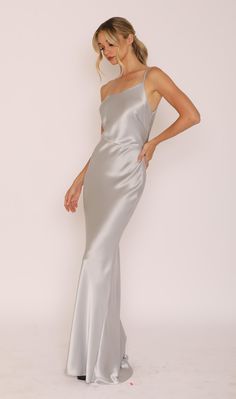 Nicole Bakti 7137 - Simple one shoulder satin slip like gown. The material is slightly iridescent. Nicole Bakti, Satin Slip, One Shoulder Formal Dress, Hot Pink, One Shoulder, Satin, Formal Dresses, Pink