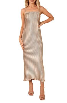 Petal & Pup Liza Pleated Maxi Dress | Nordstrom Party Ribbed Maxi Dress, Ribbed Fitted Maxi Dress For Party, Fitted Ribbed Maxi Dress For Party, Metallic Maxi Dress For Summer Evening, Metallic Maxi Dress For Evening In Summer, Spring Party Ribbed Maxi Dress, Metallic Maxi Dress For Party Season, Glamorous Pleated Maxi Dress, Glamorous Metallic Maxi Dress For Spring