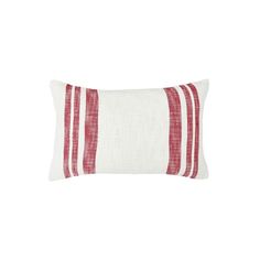 a red and white striped pillow on a white background