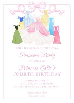 a princess birthday party with dresses on it