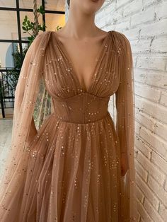 Autumn Court Dress, Debutant Dress, Mesh Prom Dress, Plus Size Ball Gown, Fairy Gown, Teuta Matoshi, Detachable Cape, Flower Prom Dress, Sweep Train Prom Dress