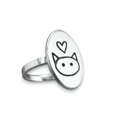 This is so simple and so cute!  I hand make this ring in my Oakland studio. The top of the ring measures 3/4 of an inch tall and the entire ring is solid sterling silver. If the whole sizes in the drop down menu don't match your size send us your ring size in notes to seller at checkout. All rings are made to order and take about a week before we send them out. To see the matching necklace go here: https://www.etsy.com/listing/198777553/love-me-love-my-cat-necklace-sterling?ref=shop_home_active_ Adjustable Sterling Silver Cat Design Rings, Cute Handmade Sterling Silver Rings, Handmade Cute Sterling Silver Rings, Sterling Silver Cat Design Rings For Anniversary, Anniversary Sterling Silver Rings With Cat Design, Silver Cat Ring, Model Shots, Glass Store, Sterling Silver Cat