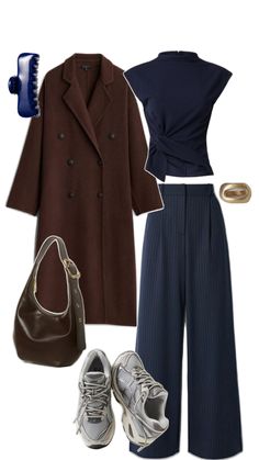 outfit Grunge Trousers Outfit, Hip Work Outfits Women, Navy Pants Winter Outfit, Navy Blue Outfit Winter, Greece Outfits Winter, Navy Corduroy Pants Outfit, Navy Monochromatic Outfit, Navy And Brown Outfit, Green And Grey Outfit