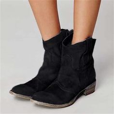 Category:Boots; Upper Materials:PU; Season:Fall,Winter; Heel Type:Low Heel,Chunky Heel; Gender:Women's; Toe Shape:Pointed Toe; Type:Booties Ankle Boots; Style:Casual,Elegant,Minimalism; Heel Height(inch):<1; Outsole Materials:Rubber; Occasion:Daily,Outdoor; Closure Type:Loafer; Pattern:Solid Color; Listing Date:08/07/2023; Production mode:External procurement; 2024 Trends:Slouchy Boots,Plus Size; Foot Length:; Foot Width:; SizeChart1_ID:2:184043; Size chart date source:Provided by Supplier. Cowboy Ankle Boots, Womens Suede Boots, Popular Boots, Flat Heel Boots, Low Heel Boots, Boots For Short Women, Vintage Flats, Spring Boots, Traje Casual