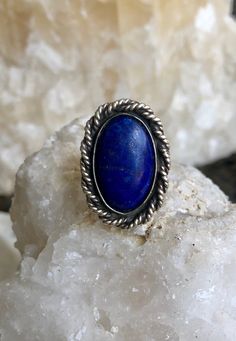 Sterling Silver Blue Lapis Lazuli Native American Vintage Ring Blue Open Ring, Blue Turquoise Ring Perfect As Gift, Adjustable Blue Sapphire Ring, Bohemian Blue Rings For Anniversary, Vintage Blue Oval Ring, Classic Handmade Blue Ring, Handmade Blue Sapphire Open Ring, Classic Adjustable Blue Rings, Vintage Blue Sterling Silver Rings