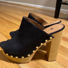 New Never Worn. 38 Size. No Tags Attached Fits Us6.5-7 Chic Black Mules With Wooden Heel, H&m Heels For Spring Party, Chic Formal Heels By H&m, Chic High Heel H&m Heels, H&m High Heel Party Heels, Chic Open Toe Heels By H&m, Platform Mules Outfit, Mules Outfits, Mules Heels