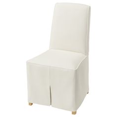 a white chair that is sitting on top of a wooden leg rest with an attached seat cover