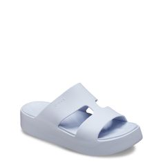 Step out in eye-catching style with these women's Crocs dreamscape H-Strap platform sandals. Fashioned with a H-strap on the vamp, these lightweight and flexible slide sandals are made of soft, flexible Free Feel Technology upper and have a round open toe and slip-on design. A seamless Free Feel Technology on the upper lets you move freely without restriction and Drop-in Croslite to provide ultimate comfort throughout the day. | Crocs Women's Getaway Platform H-Strap Platform Sandal in Dreamscape Size 10 Medium