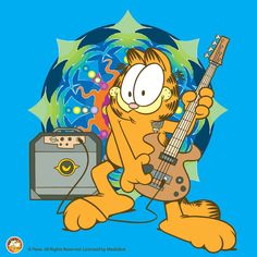 garfield the cat playing an electric guitar