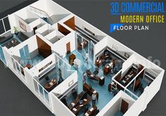 an office floor plan is shown with the words, 3d commercial modern office floor plan