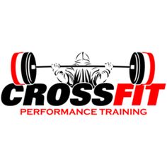 crossfit logo with barbells on the front and side, in black and red