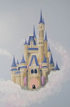 a painting of a castle in the clouds