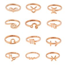 Let your star shine bright with the beautiful rose gold zodiac rings! Crafted from the finest materials, these adjustable rings feature intricate etchings of each zodiac sign to give you a personalized look. Whether you're looking for a lovely gift or something special for yourself, our set is sure to be a hit. Make your style sparkle and stand out with the rose gold zodiac ring set today! Adjustable Symbolic Rose Gold Rings, Aries Jewelry, Pop Jewelry, Lotion Candles, Zodiac Rings, Bracelets With Meaning, Each Zodiac Sign, Jewelry Bracelets Gold, Friend Bracelets