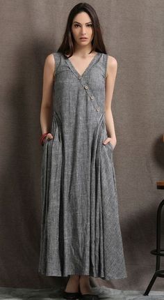 A-line Sundress Maxi Dress With Pockets, Casual Gray Sleeveless Maxi Dress, A-line Sundress Maxi With Pockets, V-neck Sundress Maxi Dress With Pockets, Casual Sleeveless Maxi Dress With Pockets, Casual Sleeveless Maxi Dress With Slip Pockets, Elegant Sleeveless Maxi Dress With Pockets, Casual Maxi Dress With Slip Pockets, Casual Long Dress With Pockets