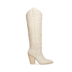 A Western boot is a requirement for any wardrobe and we’re obsessed with LASSO. This knee-high pair features whipstitching detail and a towering block heel. Leather, suede, or vegan leather upper material Textile or synthetic lining Synthetic sole 3.75 inch heel height 15 inch shaft circumference 15.5 inch shaft height Embroidery Boots, Steve Madden Store, Leather Western Boots, Western Boots Women, Western Boot, Leather Boots Women, Womens Knee High Boots, Platform Boots, Cowgirl Boots