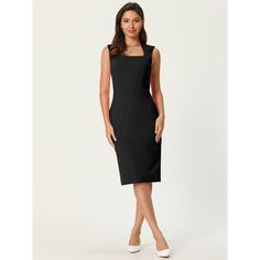 This dress can be a perfect addition to almost any outfit from formal to daily wear, great for work, meeting, office, businesses, work, party, cocktail, wedding, casual, daily dressing, etc. Pair with delicate necklace and heels for a chic office look. Comfortable and classic, this sheath dress is perfect on its own or as a layer under a blazer or jacket. Elegant Sleeveless Midi Dress, Elegant Sleeveless Silk Dress, Elegant Sleeveless Pageant Dress, Elegant Sleeveless Mini Dress For Formal Occasions, Square Neck Dresses For Work, Sleeveless Formal Dress With Flattering Silhouette, Elegant Fitted Sleeveless Linen Dress, Elegant Fitted Sleeveless Backless Dress, Sleeveless Midi Dress For Formal Occasions