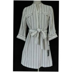 Tommy Hilfiger Women's Striped Belted Shirtdress Front Button Closures Matching Belt Ties At Waist Unlined 96% Polyester, 4% Elastane 8 - Armpit To Armpit 19"; Length 36" From Center Back To Hem 10 - Armpit To Armpit 20"; Length 36.5" From Center Back To Hem 12 - Armpit To Armpit 21"; Length 37" From Center Back To Hem Spring Button-up Shift Shirt Dress, White Tie-waist Shirt Dress For Summer, Casual Office Shirt Dress For Spring, White Belted Shirt Dress For Summer, White Shirt Dress With Tie Waist For Summer, White Shirt Dress With Tie Waist For Day Out, White Belted Shirt Dress For Work, Tommy Hilfiger Summer Beach Dress, Elegant Spring Shirt Dress With Roll-up Sleeves