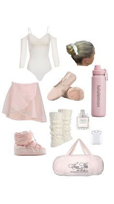 various items that include ballet shoes, water bottle and other things to wear with them