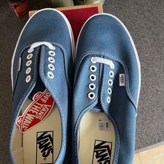 Up For Sale Is A Pair Of Brand New Vans Authentic Sneakers In Navy Blue (Style Code #Vn000ee3nvy). These Shoes Are Brand New In Box And 100% Authentic. Item Will Be Shipped In An Outer Box To Protect The Shoes And Shoe Box Via Usps Priority Mail Or Ups Ground. These Were Shipped To Me By Mistake. Smoke Free Home Blue Canvas Sneakers With Laces, Navy Lace-up Vans Sneakers, Vans Blue Sneakers With Rubber Sole, Blue Vans Sneakers With Rubber Sole, Blue Vans Canvas Shoes For Streetwear, Blue Vans Sneakers For Sports, Casual Vans Canvas Shoes With Cushioned Footbed, Blue Canvas Shoes With Round Toe, Blue Low-top Vans Sneakers