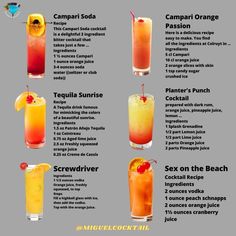 the different types of cocktails are shown in this poster, which shows how to make them