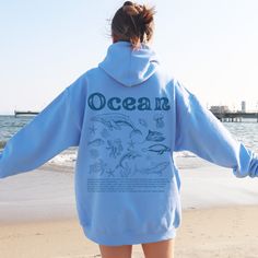 Ocean Inspired Style Shark Hoodie If you love the design but you like to see it on a different type of clothing, please visit our shop or just send us a message!  ⭐️ Sizes & Fit * Unisex Hoodie Sweatshirt, boxy fit (Gildan brand), runs like men's, but is not overly large  * Please refer to the size chart in the photos for details * We suggest going 2 or 3 sizes UP from your typical size for an oversized fit * If you are between sizes, we suggest going with the larger size Please be aware that it Vsco Style Long Sleeve Hoodie With Letter Print, Oversized Long Sleeve Vsco Hoodie, Trendy Long Sleeve Beach Hoodie, Blue Beach Hoodie With Letter Print, Hooded Letter Print Sweatshirt For Beach, Beach Hooded Sweatshirt With Drawstring Hood, Beach Sweatshirt With Drawstring Hood, Long Sleeve Beach Hoodie In Vsco Style, Long Sleeve Hoodie For Beach In Fall