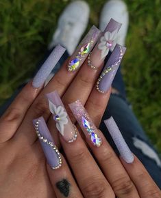 Sweet 16 Nails, Light Purple Nails, Quince Nails, Quinceanera Nails, Prom 2022, Lilac Nails, Purple Acrylic Nails, Purple Nail Designs