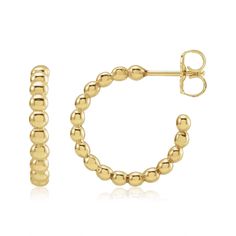 Made of solid 14k gold (not plated, not filled, not vermeil), the Beaded Chubby Hoops are available in your choice of yellow, white, or rose gold The beaded design creates a bold look while remaining sophisticated and polished. Chic and modern, geometric designs are the perfect option for the simple, bold, yet still office appropriate void in your jewelry wardrobe. These pieces also look great from day to night! Available in three sizes: 12mm, 17mm, 21mm (see below for dimensions and additional details) Metal: 14K Solid Gold Closure: Friction (Push Back) 12MM - OD: 12mm - ID: 8.5mm - Width: 2.5mm 17MM - OD: 17mm - ID: 13.5mm Width: 1.5mm 12MM - OD: 21mm - ID: 18mm - Width: 2.5mm Sold as pair. This item typically ships within 1-5 business days. However, during periods of increased order dem Yellow Gold Beaded Hoop Earrings For Gift, Everyday Yellow Gold Round Bead Earrings, Glen Cove, Jewelry Wardrobe, Jewelry Earrings Hoops, Geometric Designs, White Rose, Gold Beads, White Roses