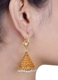 Weight- 24.5 Grams Approx 925 Silver Gold plating cone Jhumka. Silver Gold Plating Pearls hanging Jhumka Earrings Weight- 15.20 Gram 925 Silver gold Plating Cone Jhumki Earrings Pearls hanging Earrings with beautiful hook Pearl hanging, Indian jhumka Earrings, Gift for her. Indian Earring, Indian Wedding Earring All of our pieces are strong and durable and made with care. Elegant Round Jhumkas For Puja, Round Jhumkas For Puja, Fusion Style Jhumkas With Latkans For Gift, Elegant Jhumkas With Latkans For Puja, Fusion Style Jhumkas For Navratri Gift, Fusion Style Dangle Jhumkas For Festivals, Fusion Style Dangle Jhumkas With Latkans, Fusion Style Dangle Jhumkas For Diwali, Fusion Style Intricate Design Dangle Jhumkas