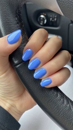 Spring Nail Colors Blue, Simple May Nails, Columbia Blue Nails, Cornflower Blue Nails Design, Spring Nails For Pale Skin, Purplish Blue Nails, Blue Bell Nails, Solid Blue Nails, Periwinkle Blue Nails