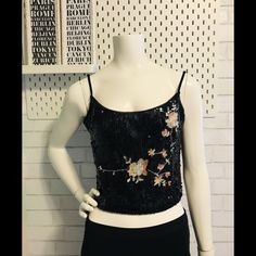 Nwot Flirty Sequin Crop Top. Fun For Festival Wear. C-3 Black Sequined Crop Top For Spring, Embellished Fitted Crop Top, Black Fitted Sequin Tank Top, Fitted Black Sequin Tank Top, Fitted Sequin Crop Top Tank, Sequin Crop Top, Sequin Top, Festival Wear, Sequin