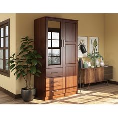 Metro 100% Solid Wood 2-door Wardrobe Armoire with Mirrored Door