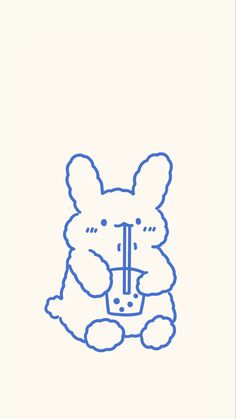 a blue line drawing of a bear with the letter t on it's chest