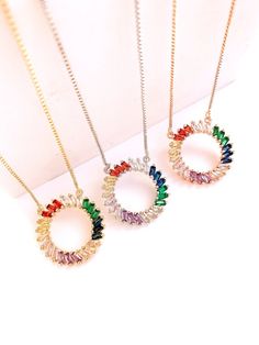 Round Cubic Zirconia Necklaces For Birthday, Round Cubic Zirconia Birthday Necklace, Rainbow Color Necklace For Gift, Multicolor Pendant Necklace For Birthday, Multicolor Necklaces For Birthday, Rainbow Cubic Zirconia Jewelry As Gift, Multicolor Round Necklace For Mother's Day, Cubic Zirconia Pendant Necklace For Birthday, Rainbow Cubic Zirconia Necklaces As Gift