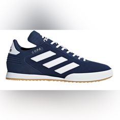 These Adidas Men’s Coppa Super Collegiate, Navy Gum Sneakers Are In Very Good Condition! * Size 10.5 * Model Number Cq1946 * Series: Coppa * Nickname: Collegiate, Navy Gum * Upper Material: Leather * Soul Material: Rubber Sole * Color: Blue/White Shoes Adidas, Blue Adidas, Adidas Shoes, Adidas Men, Rubber Sole, Gum, Athletic Shoes, Blue White, Men's Shoes