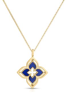 A single sparkling diamond lights up the top of the smooth bail up on this architecturally inspired pendant necklace detailed with resonant lapis lazuli. Total diamond weight: 0.12ct. Color: G–H Clarity: SI1 18k gold/lapis lazuli/diamond Made in Italy >Diamond Guide Luxury Lapis Lazuli Women's Necklaces, Luxury Elegant Lapis Lazuli Necklace, Luxury Traditional Lapis Lazuli Necklaces, Lapis Lazuli Pendant In Yellow Gold, Luxury Lapis Lazuli Pendant Necklace, Diamond Lighting, Lapis Lazuli Jewelry, Roberto Coin, Diamond Guide