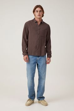 Portland Long Sleeve ShirtCotton On Men - Portland Long Sleeve Shirt - Rich Brown CheeseclothCotton On | Men | Clothing | Shirts & PolosCotton On | Men | Clothing | Shirts & PolosCotton On | Men | Clothing | Shirts & Polos Brown Long Sleeve Shirt For Casual Gatherings, Brown Relaxed Fit Button-up Top, Brown Collared Top For Casual Gatherings, Brown Casual Shirt With Relaxed Fit, Brown Linen Long Sleeve Shirt, Blouse Jeans, Cargo Jacket, Relaxed Jeans, Mens Fall