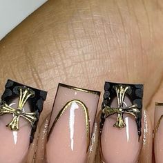 #nails Black And Gold Nails, Classy Acrylic Nails, Acrylic Nails Coffin Pink, Bling Acrylic Nails