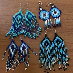 Makes Your Ears Sexy And Sparkling! One Pair For $17 Or 2 For $30 Adjustable Blue Earrings With Black Beads, Adjustable Blue Beaded Fringe Earrings, Blue Dangle Earrings With Black Beads, Blue Dangle Jewelry With Black Beads, Blue Bohemian Beaded Earrings With Black Beads, Bohemian Blue Beaded Earrings With Black Beads, Fringe Beaded Earrings, Made Jewelry, Hand Made Jewelry