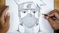 a drawing of a man wearing a mask and holding a pencil in his hand, with the caption that reads how to draw naruto