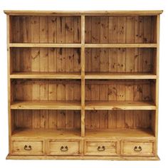 a wooden bookcase with three drawers and two doors