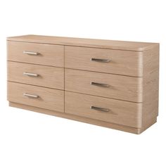 a wooden dresser with metal handles and drawers