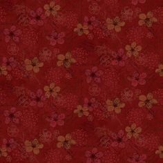 a red background with brown and pink flowers on the bottom half of it, in shades of